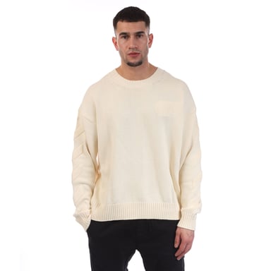 Off White 3D diagonaal gebreide crewneck sweatshirt voor heren in crèmekleur