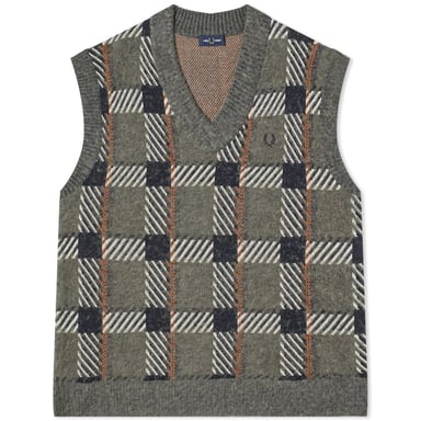 Fred Perry Mens Tartan Sweater Vest (Field Green)