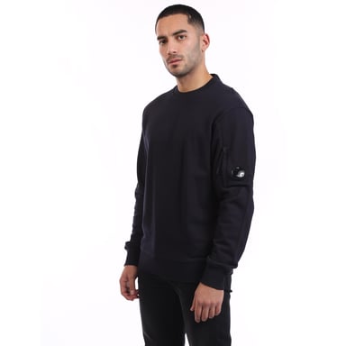 CP Company heren sweatshirt met diagonale, opstaande fleece lenzen en ronde hals in marineblauw