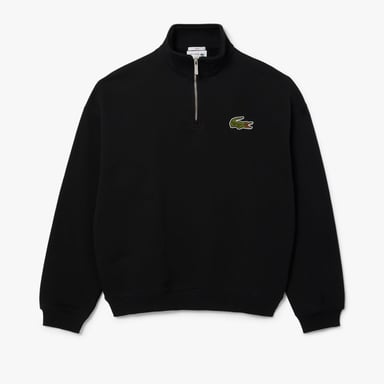 Lacoste Unisex Adult Accent Badge Zip Neck Loose Fit Sweatshirt (Black)