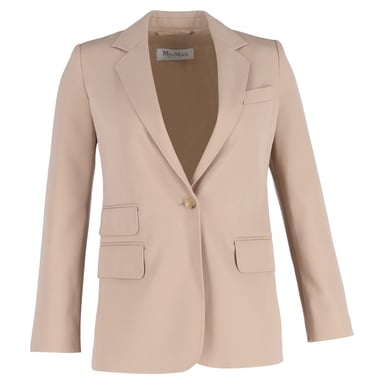 Max Mara Unno Single-Breasted Blazer with Pockets in Beige Wool