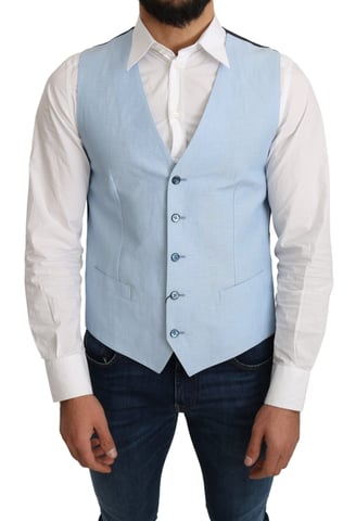 Light Blue Linen Vest Classic Style