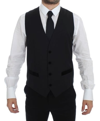 Black Wool Vest Velvet Accents