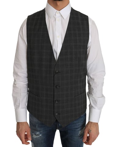 Gray Checked Vest Classic Fit