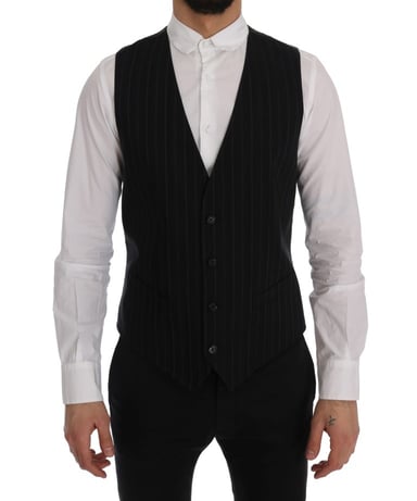 Black Pinstripe Vest Formal Style