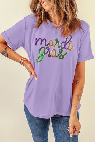 Mardi Gras Paillett-T-shirt Avslappnad Passform