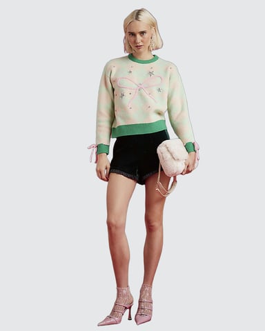 River Island Womens Jumper Nephthys Green Bow Christmas