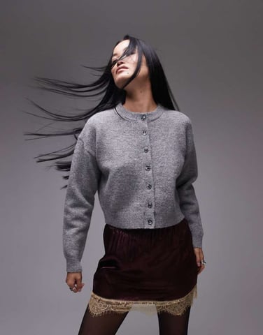 Topshop knitted ultimate micro cardigan in grey