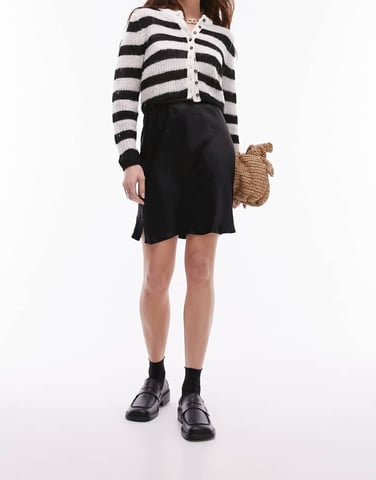 Topshop satin bias mini skirt in black