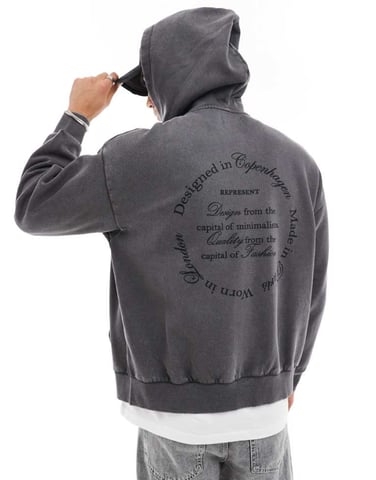 ADPT oversized hoody with back print in grey acid wash