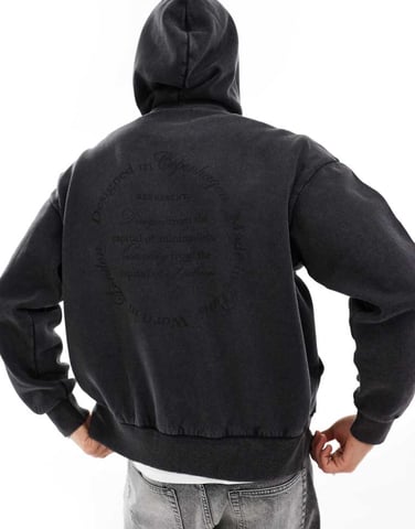 ADPT oversized hoody with back print in black acid wash