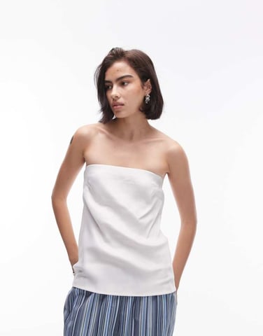 Topshop satin longline bandeau in ivory