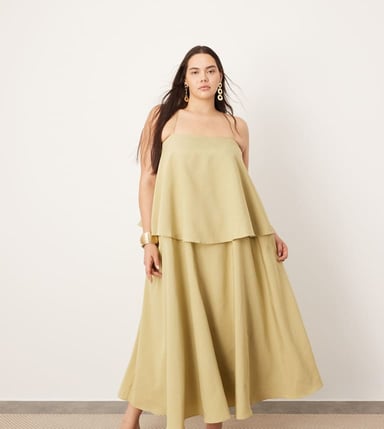 ASOS EDITION Curve strappy square neck maxi with pockets and dramatic drape detail in olive green