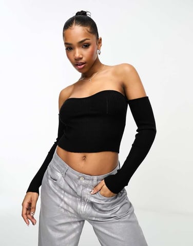 Miss Selfridge removable sleeves bandeau top in black