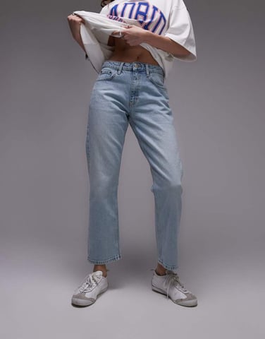 Topshop mid rise straight cropped jean in summer bleach