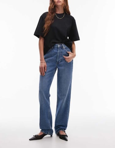Topshop Kort high rise straight jean in vintage blue
