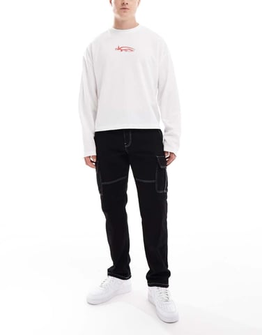 ONLY & SONS Edge straight fit utility pocket jeans with contrast stitch in black