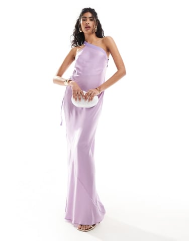 ASOS DESIGN one shoulder maxi dress with grosgrain strap in lilac