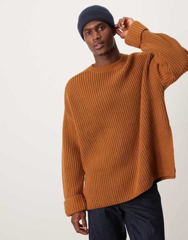 ASOS DESIGN oversized wool mix heavyweight rib knitted jumper with in tan