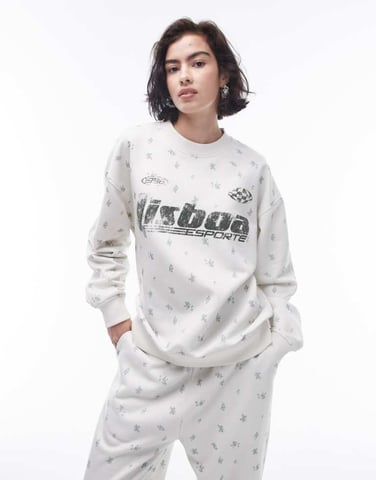 Topshop co ord grafisk ditsy Lisboa oversized sweatshirt i ecru