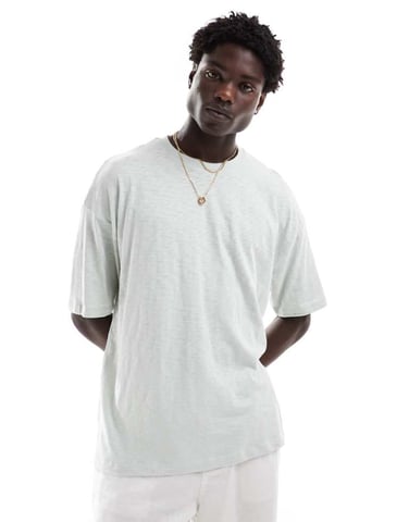 ASOS DESIGN oversized textured t-shirt in heavyweight 220gsm in grey with back print