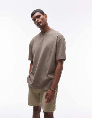 Topman relaxed t-shirt in washed khaki
