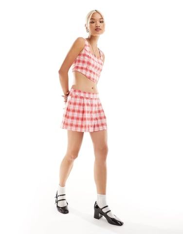 Something New X Chloe Frater skort co-ord in red check