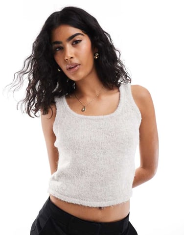 Pieces knitted tank top co-ord in dove grey
