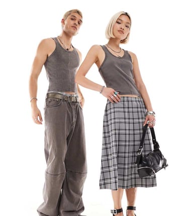 Reclaimed Vintage unisex shrunken ribbed vest in washed charcoal
