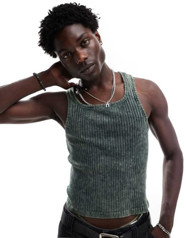 ASOS DESIGN rib muscle fit vest with square neck in brown fabric