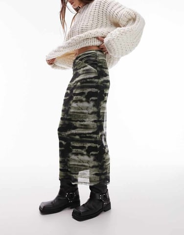 Topshop ruched waist skirt in blurred print
