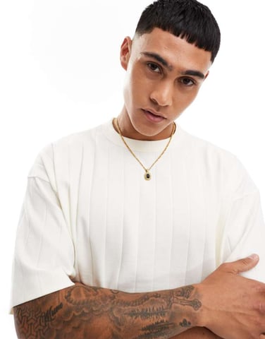 ASOS DESIGN oversized boxy texturiserad ribb t-shirt i krämfärg