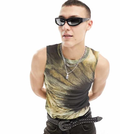 COLLUSION slim fit sheer printed tank in multi
