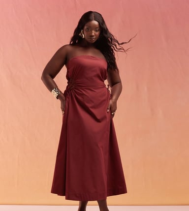 ASOS DESIGN Curve bandeau midi med gallerdetalj i midjan i bordeaux