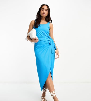JDY exclusive ribbed sarong midi dress in bright blue