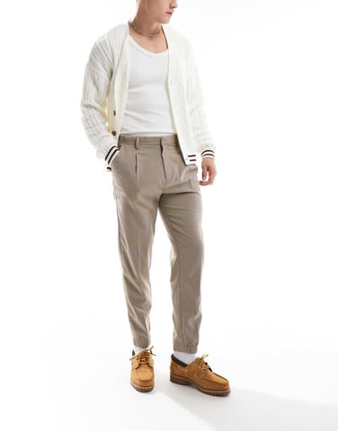 ASOS DESIGN tapered smart trousers with jogger cuff in stone