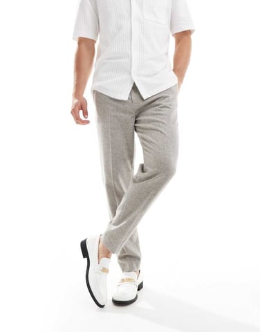 ASOS DESIGN smart tapered fit wool mix trousers in grey