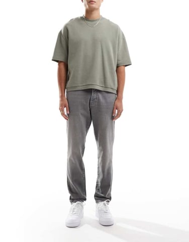 ONLY & SONS Yoke tapered fit jeans in washed grey