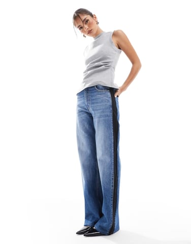 ASOS DESIGN wide leg jeans with tailored waistband in black and mid blue