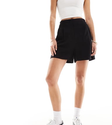 ASOS DESIGN Tall high waist seam detail shorts with linen in black