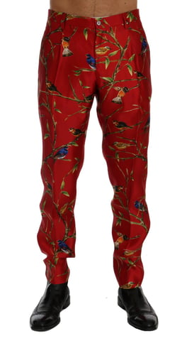 Bird Print Silk Trousers