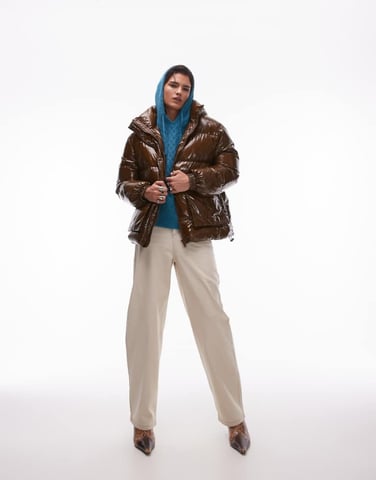 Topshop Baggy high rise Baggy clear coated jean in sand