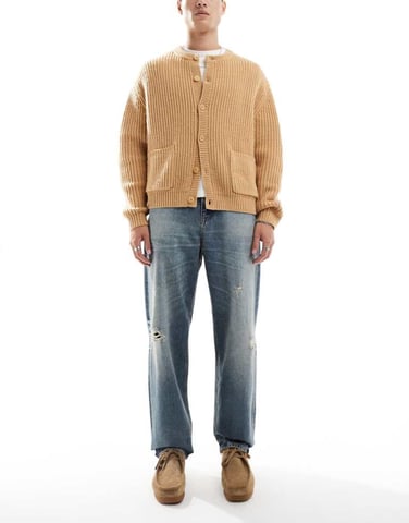 ASOS DESIGN baggy jeans in mid wash with abrasions