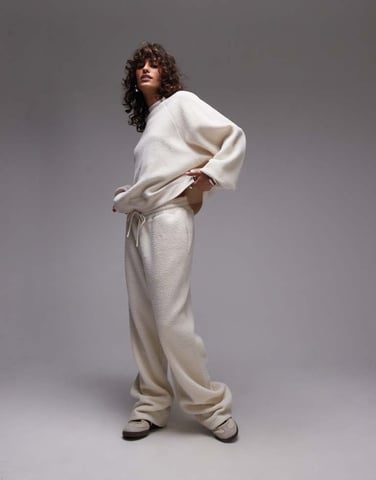 Topshop co-ord borg wide leg trouser in ecru