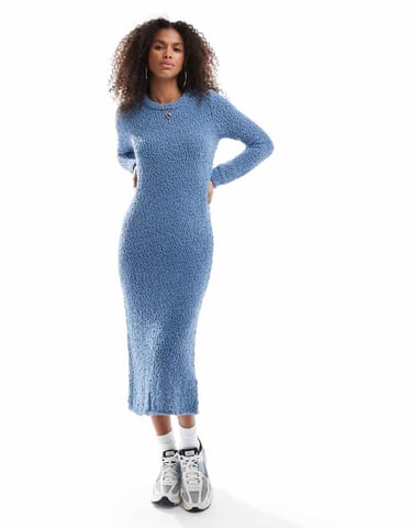ONLY textured midaxi knitted dress in blue