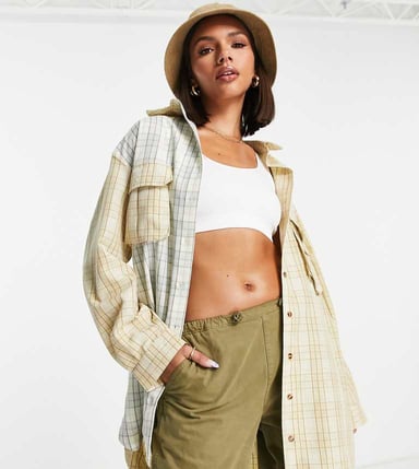 Missguided oversized shirt dress in spliced yellow check