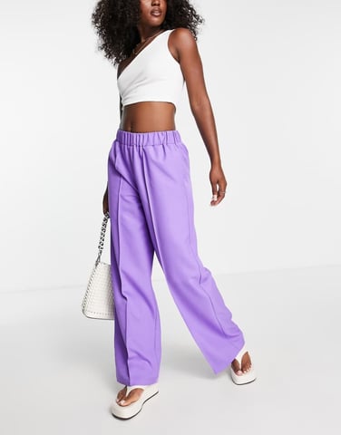 ASOS DESIGN skräddarsydda byxor med elastisk midja i lila