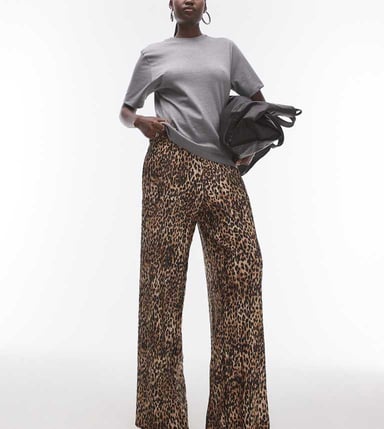 Topshop Tall leopard print plisse trouser