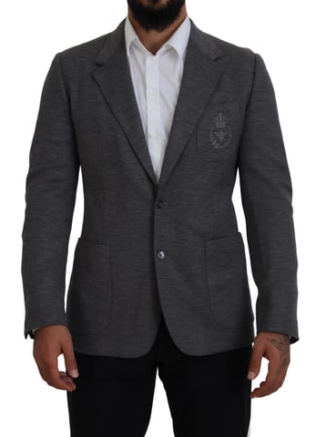 Grå Blazer Broderad Bi Klassisk Passform