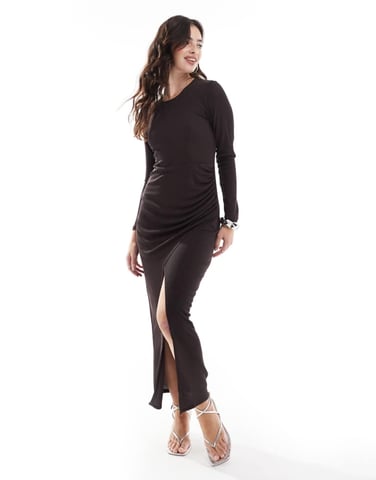 Closet London long sleeve maxi dress in chocolate